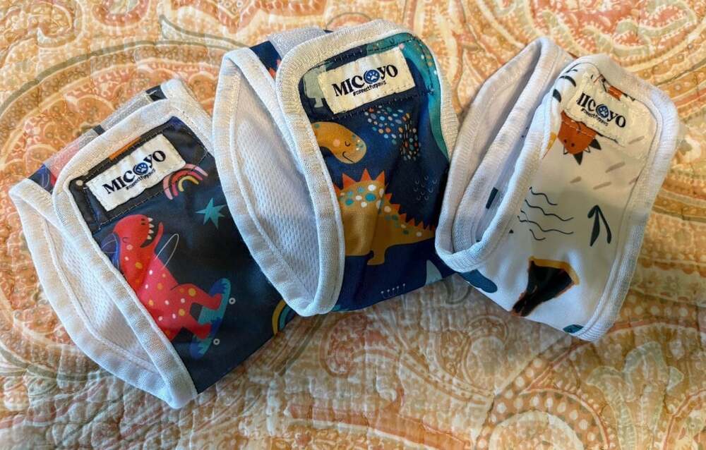 GUC MicoYo set of 3 Washable puppy male dog belly bands Dinosaur Print Size XS